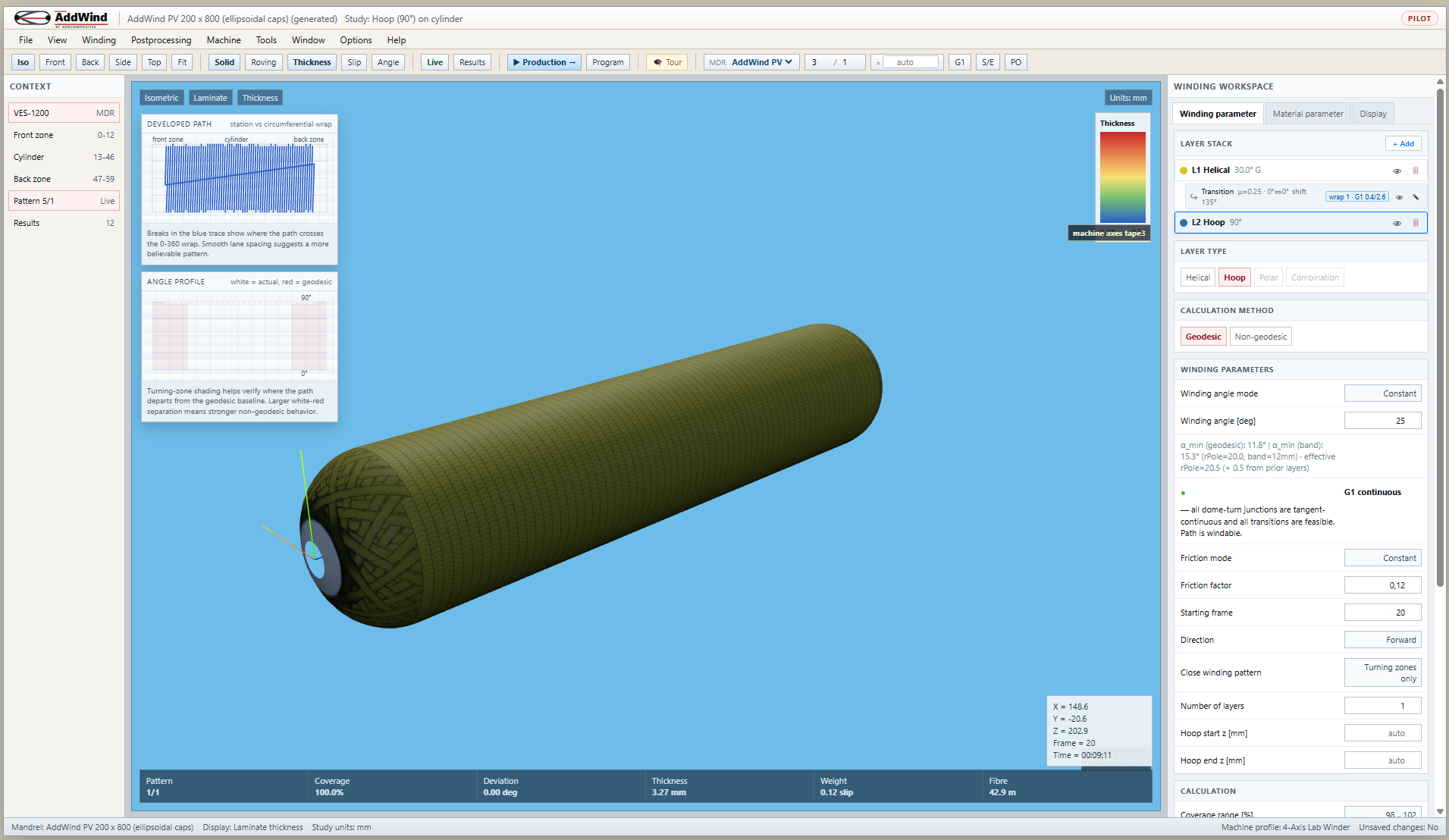 AddWind hoop layer on a prior helical layer